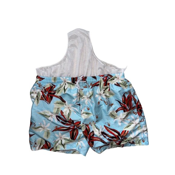 Silk World Blue Swimming Trunks Running Shorts Flowers Pockets Mesh Lining XXL - Picture 3 of 4